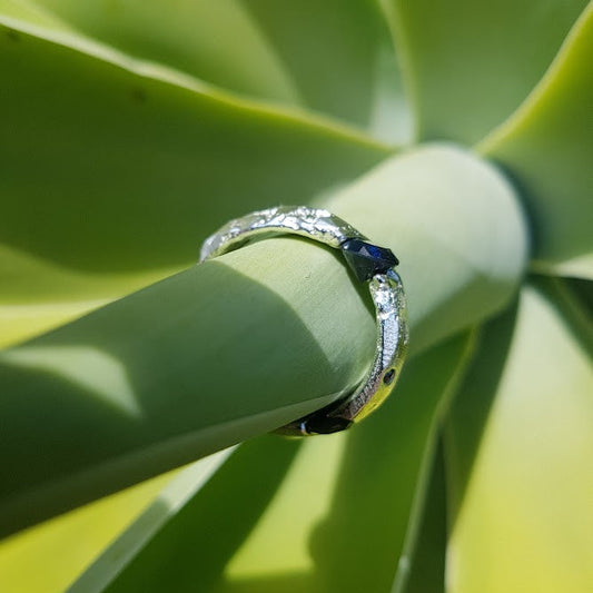 Sapphire sand-cast sterling ring