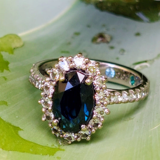 Sapphire and diamond halo engagement ring (Johanna)