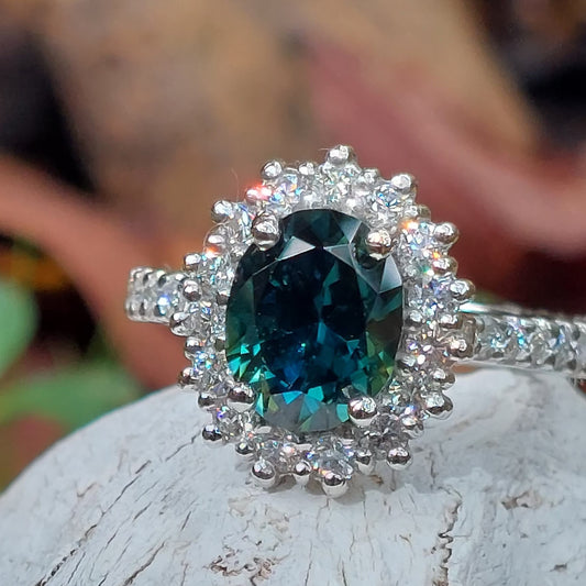Sapphire Halo Ring "Emily"