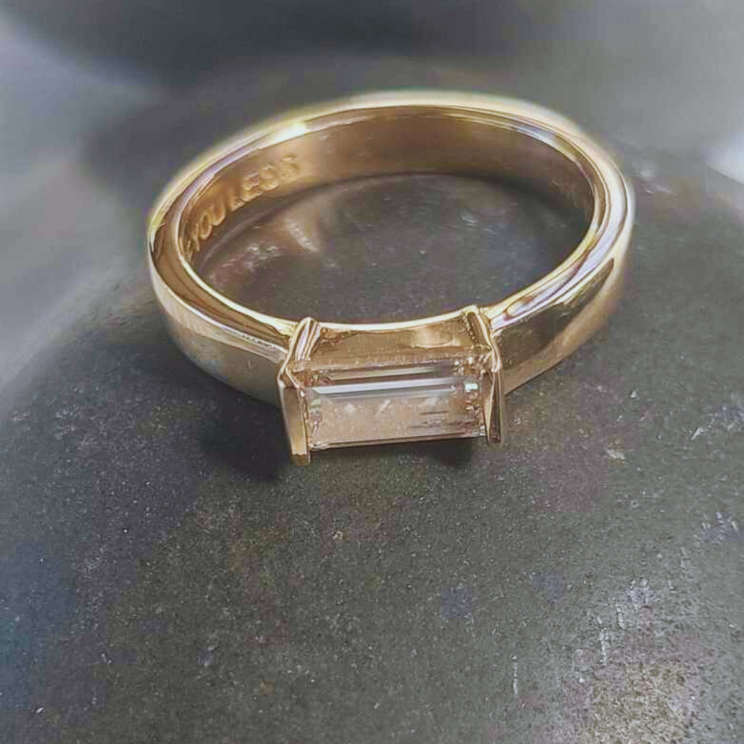 Cultured Baguette diamond keepsake ring
