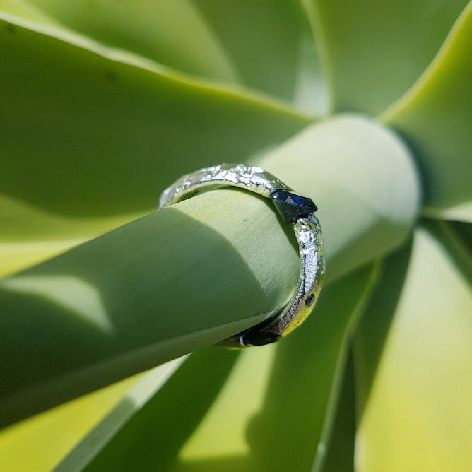 Sapphire sand-cast sterling ring