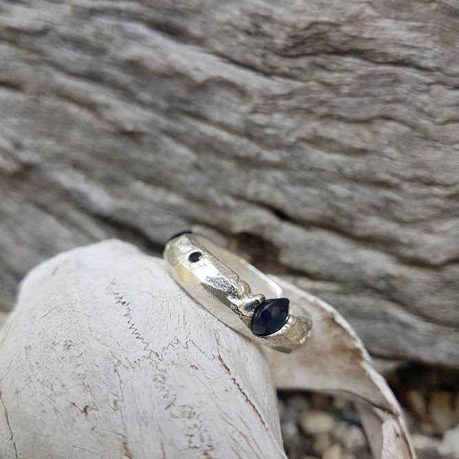 Sapphire sand-cast sterling ring
