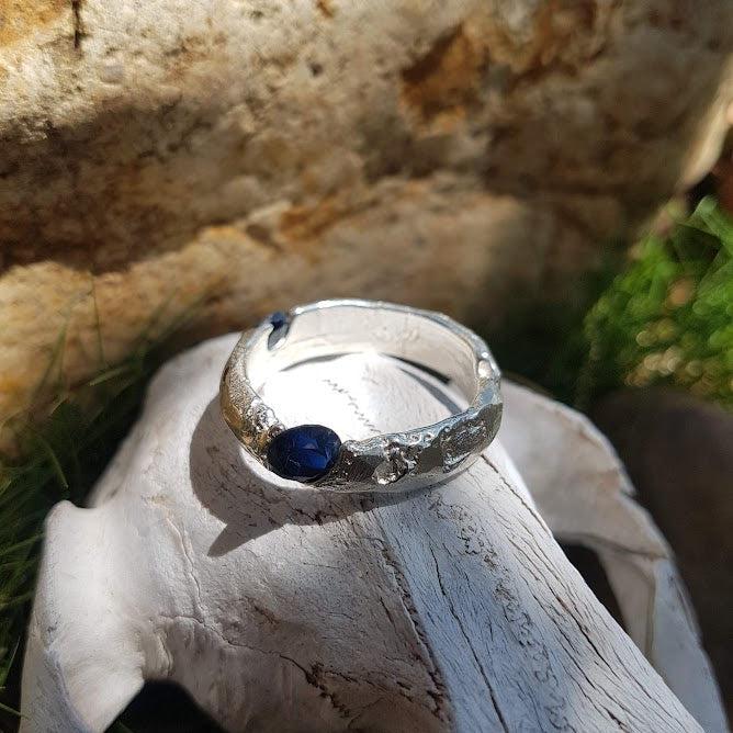 Sapphire sand-cast sterling ring