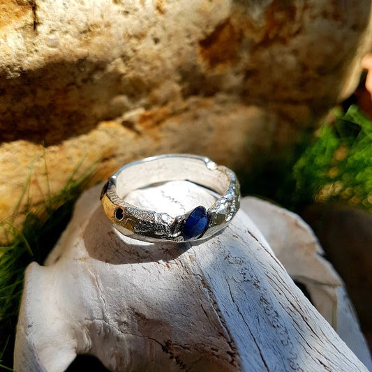 Sapphire sand-cast sterling ring