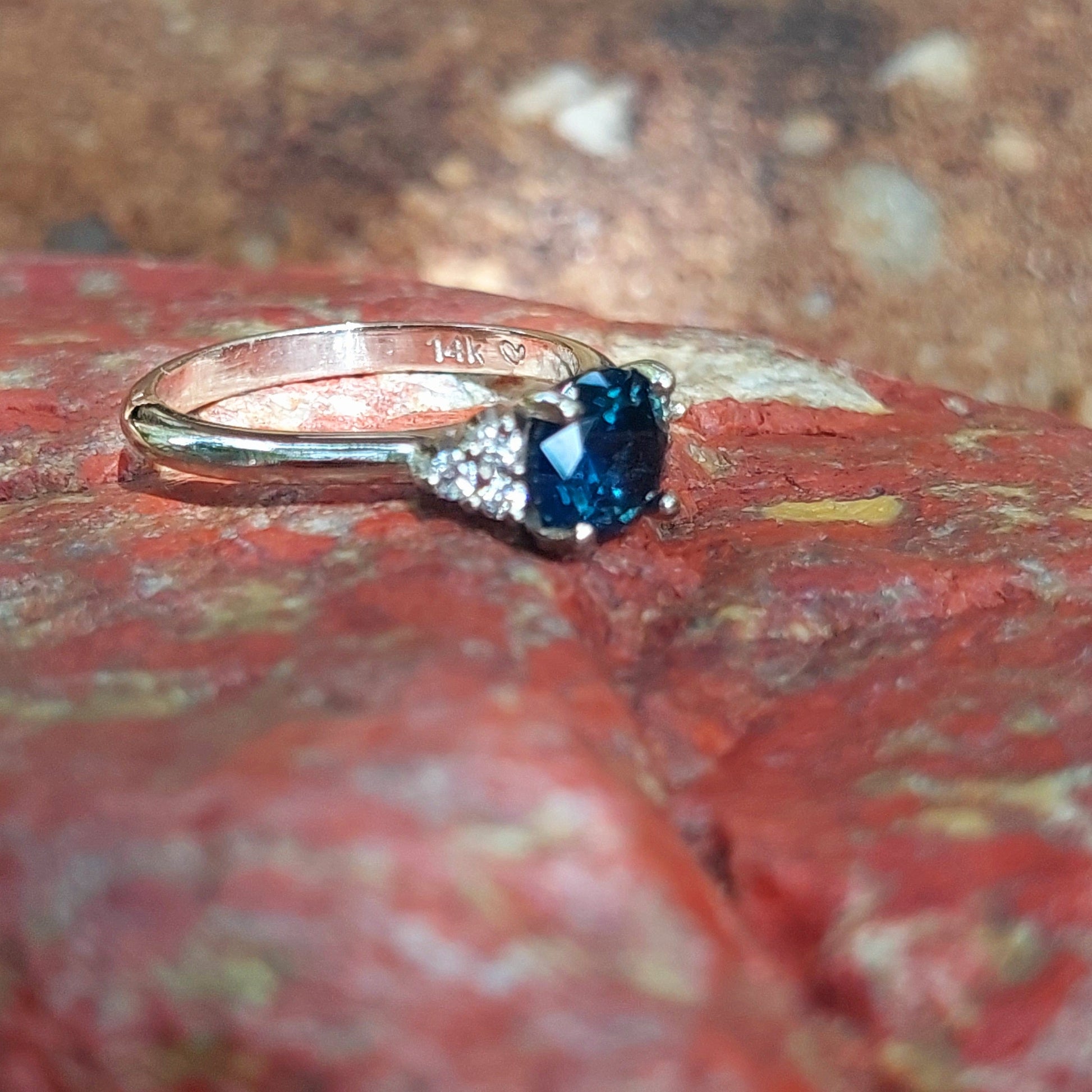 Australian blue sapphire and diamond engagement ring