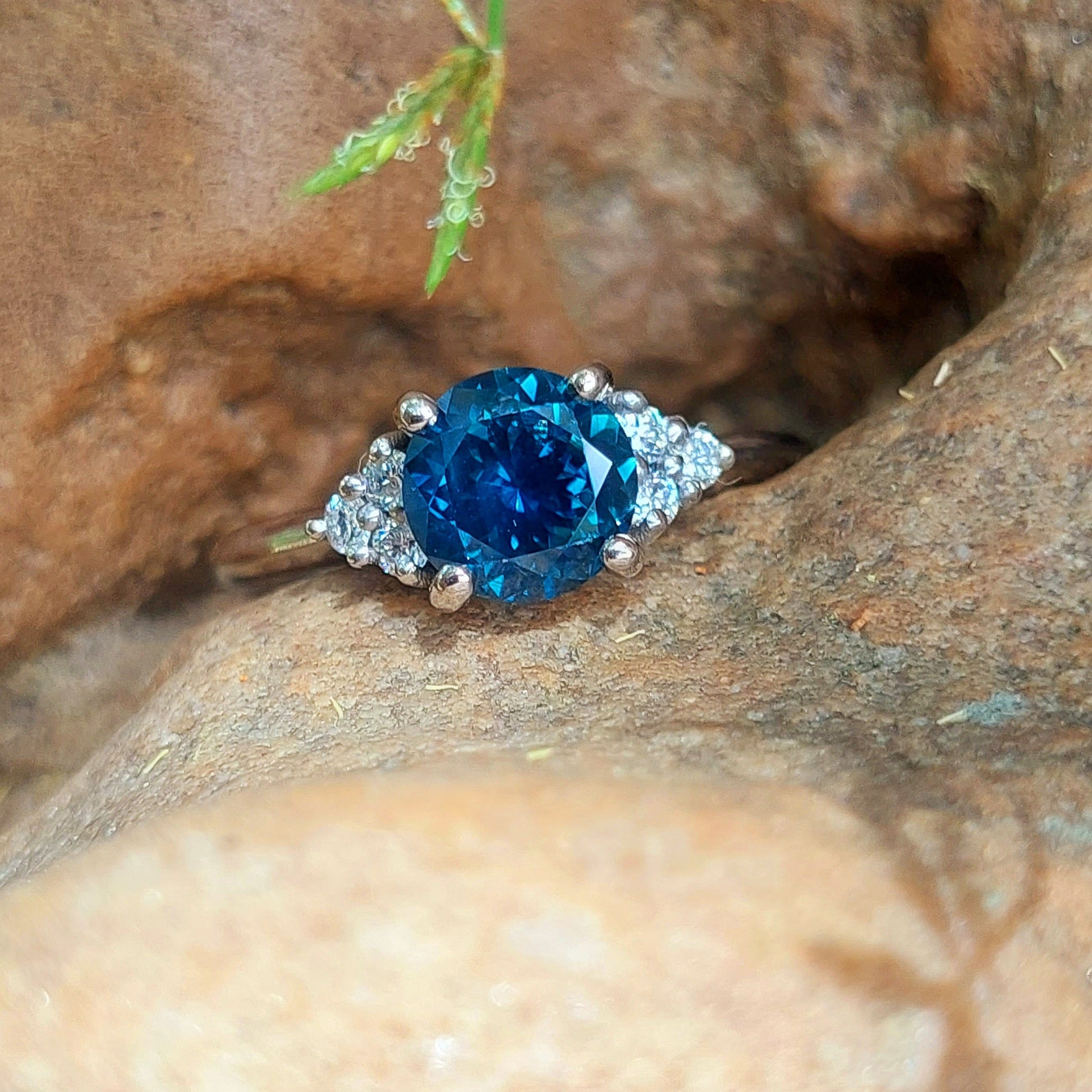 Australian blue sapphire and diamond engagement ring