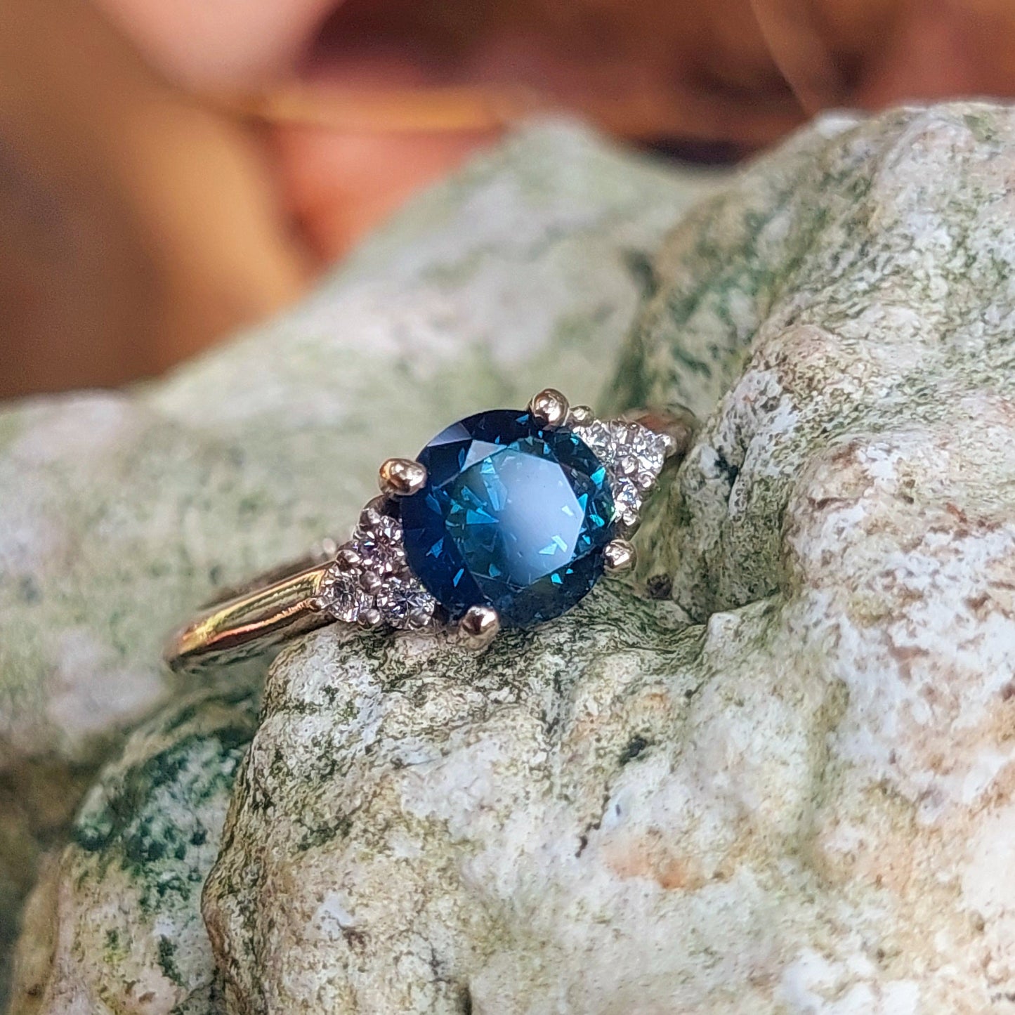 Australian blue sapphire and diamond engagement ring