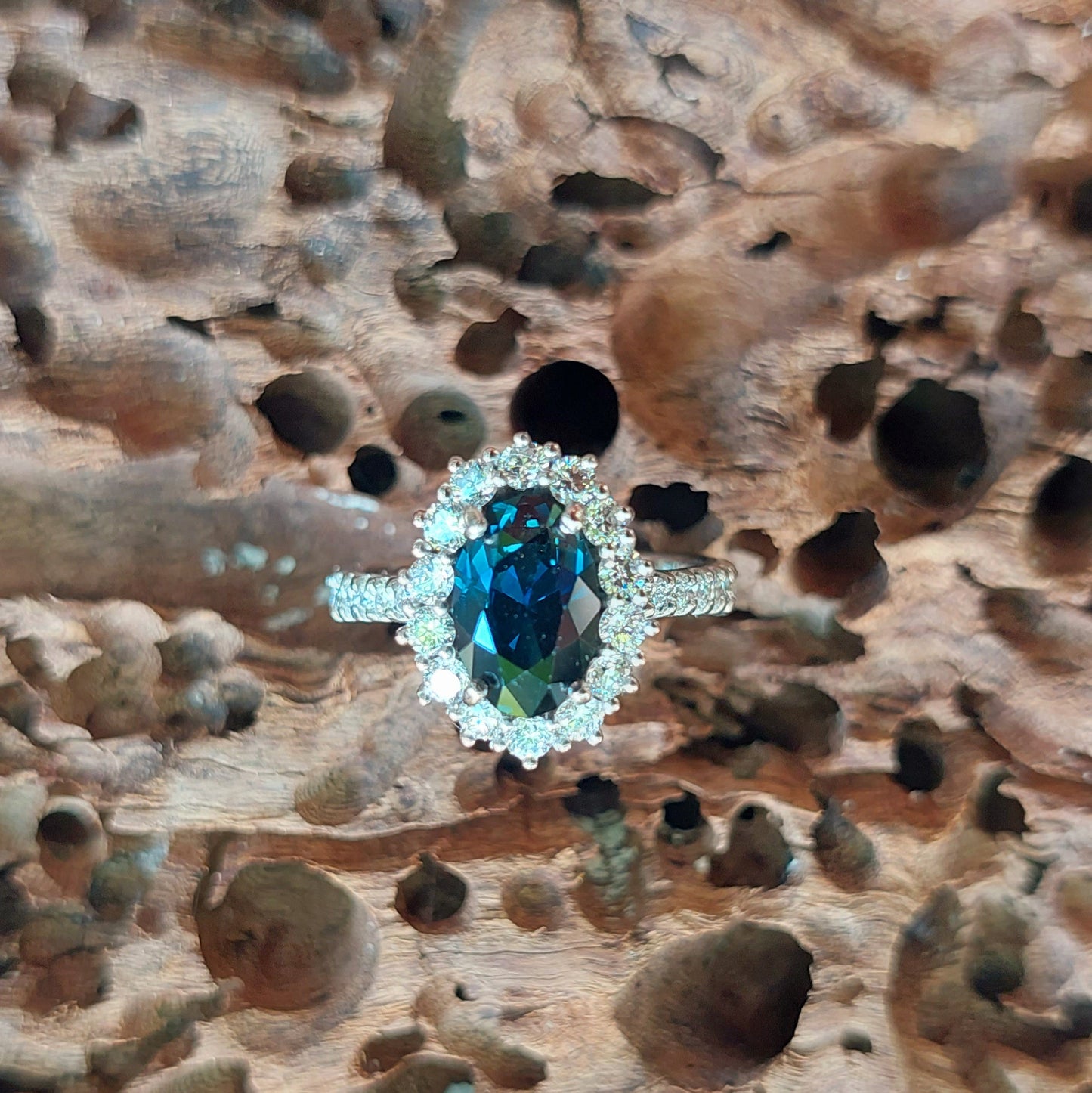 Sapphire and diamond halo engagement ring (Johanna)