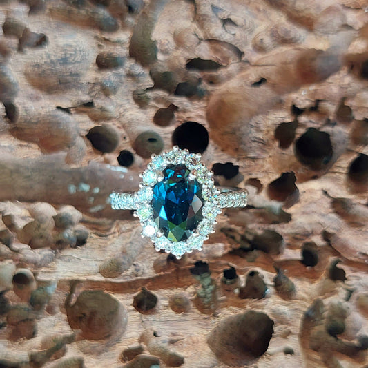 Sapphire and diamond halo engagement ring (Johanna)