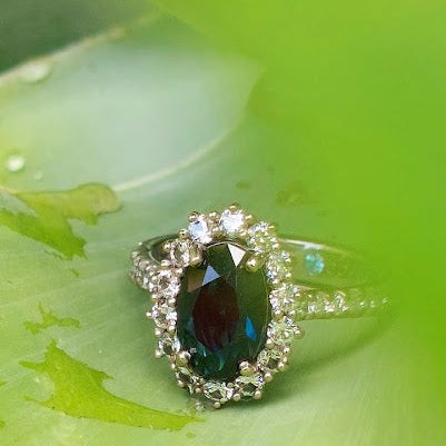Sapphire and diamond halo engagement ring (Johanna)