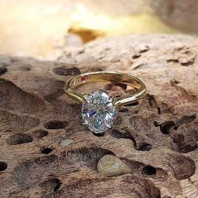 2 carat oval lab diamond solitaire with hidden birthdstones in ring band