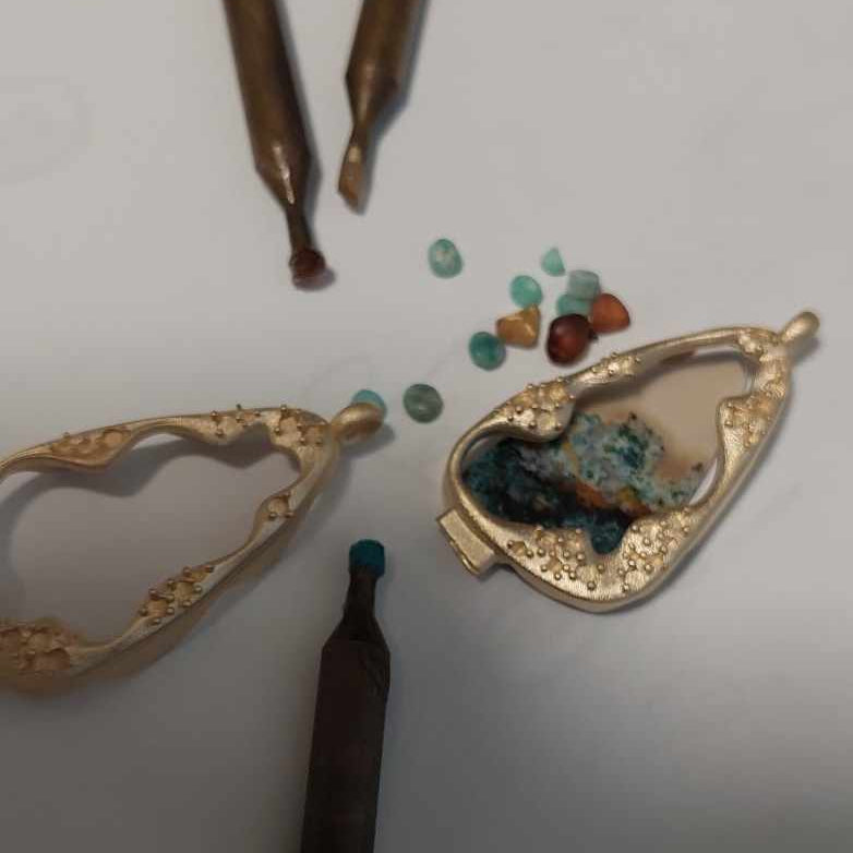 Moss agate and multiple mini gemstone earrings