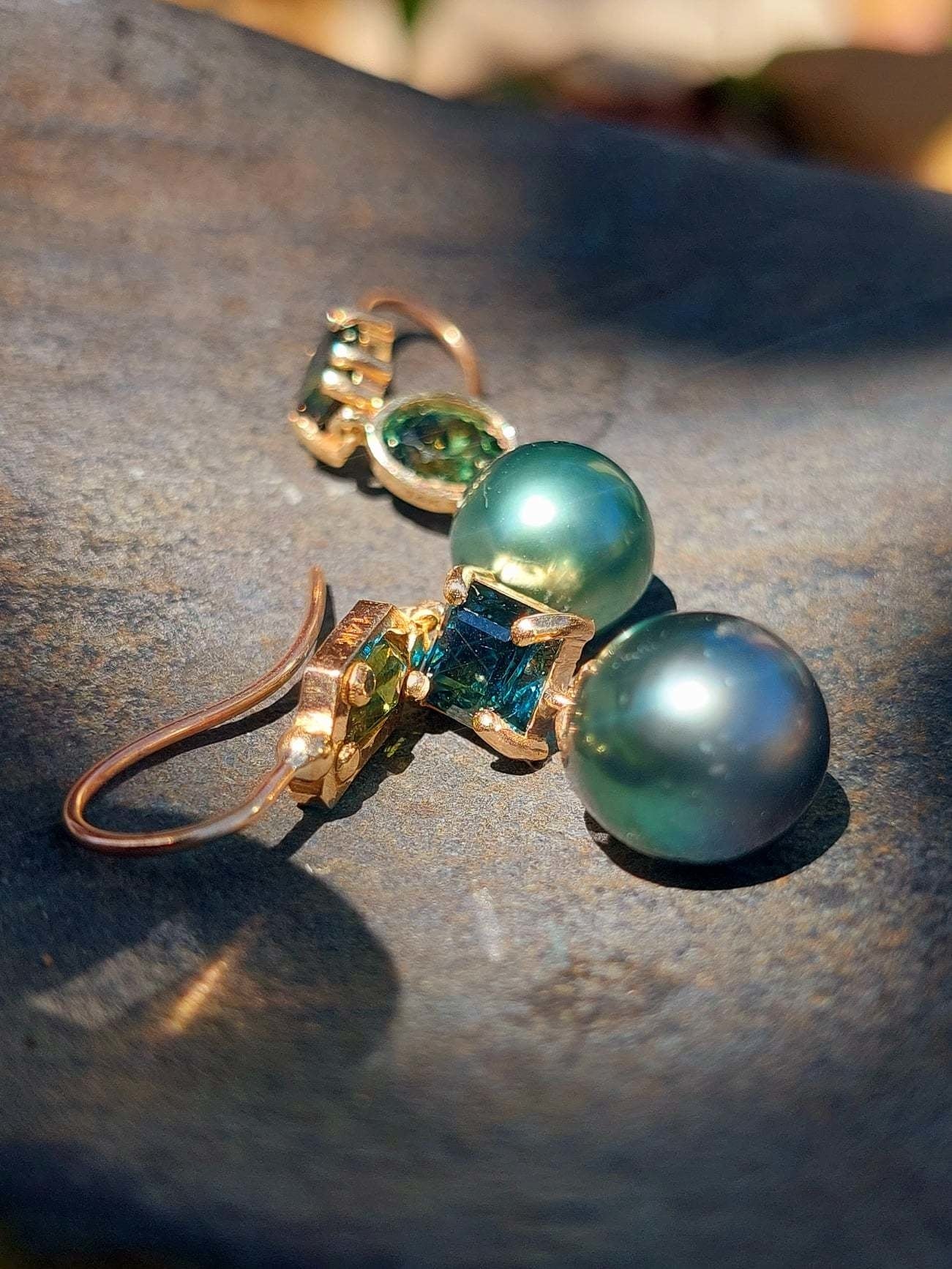 Australian Sapphire and Tahitian pearl earrings