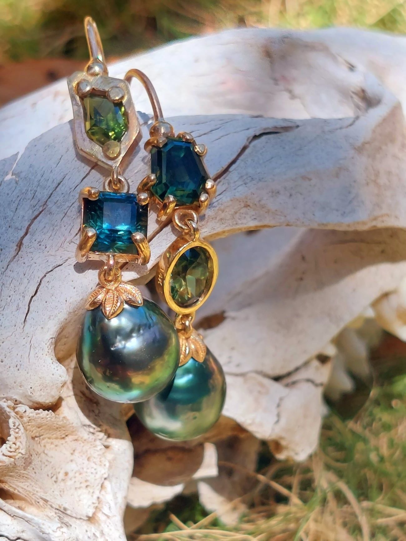 Australian Sapphire and Tahitian pearl earrings