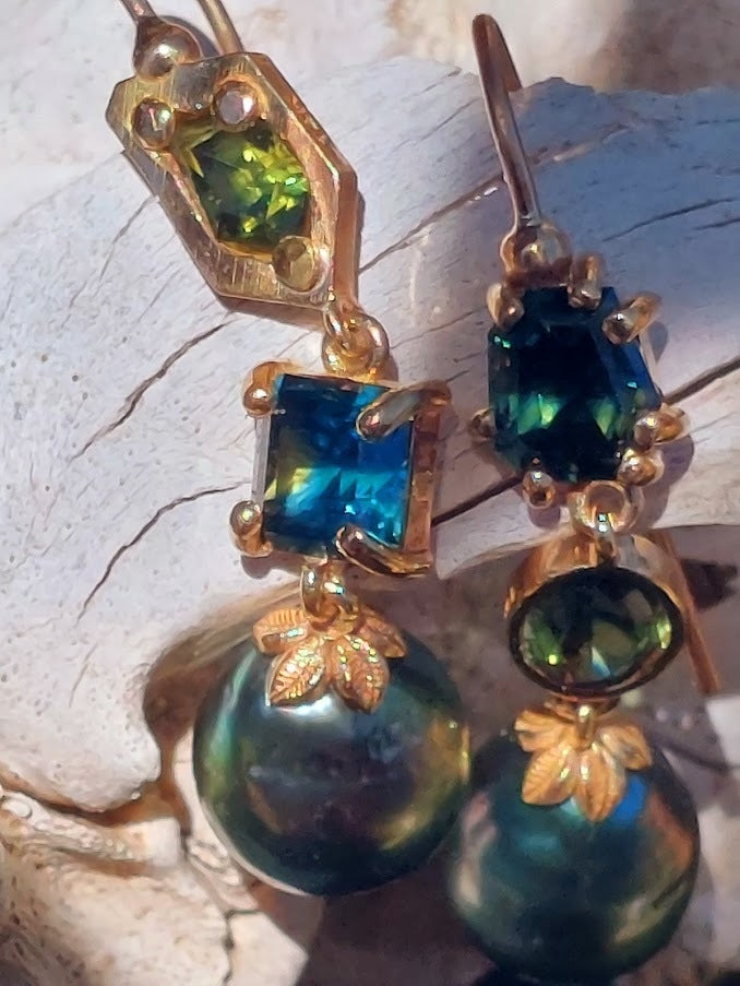 Australian Sapphire and Tahitian pearl earrings