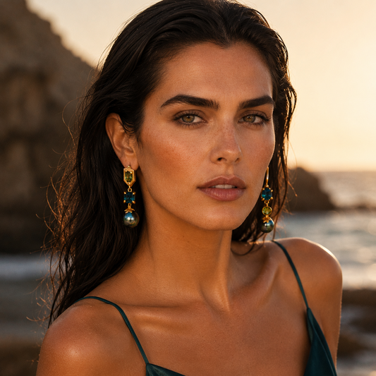 Australian Sapphire and Tahitian Pearl earrings
