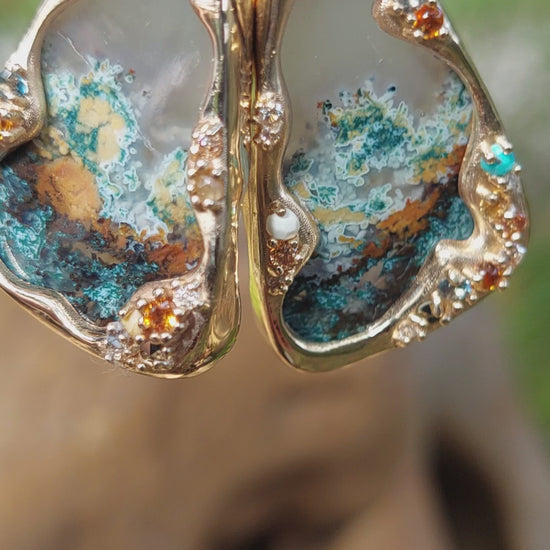 Moss agate and gemstone earrings
