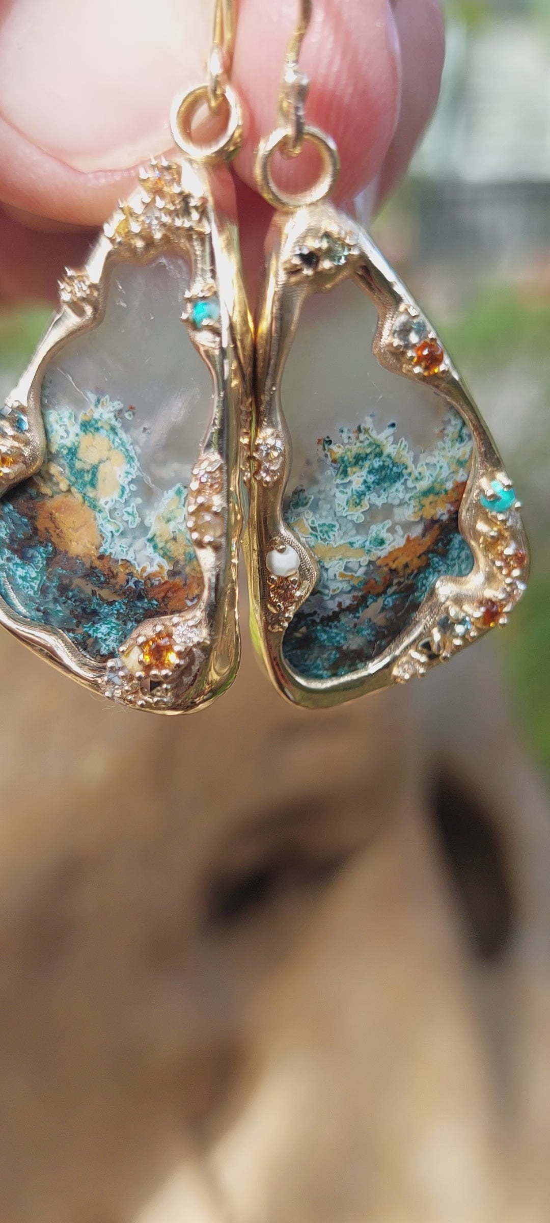 Moss agate and gemstone earrings